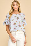Bow Sleeve Striped Floral Top