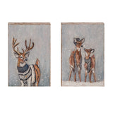 Mdf Hand Painted Winter Deer Block 2 Ass
