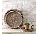 S/3 Round Willow Tray W/ Handles