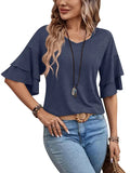 Ruffle Sleeve V Neck Loose Fit