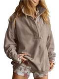 Solid Fleece Sweatshirt Casual Oversized Snap Collar |