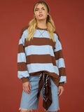 Oversized Wide Stripe Crew Neck Knit Top