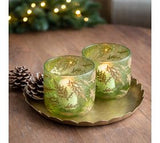 S/2 3.9" Grn/Gld Rounded Leaf Candle Hold.