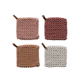 8 Square Cotton Crocheted Pot Holderw Leather Loop,4 Colors