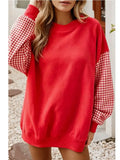 Plaid Color Block Oversized Sweatshirt Casual Fall Pullover