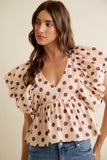Polka Dot Bubble Sleeves Top