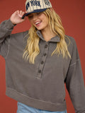 Mock Neck Henley Long Sleeve Knit Top