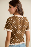 Polka Dot Ruffled Short Sleeves Sweater Knit Top