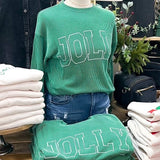 Green Jolly Ribbed Grpahic Tee