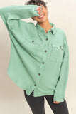 Emerald Mineral Washed Waffle Button Up Shacket