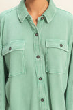 Emerald Mineral Washed Waffle Button Up Shacket