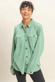 Emerald Mineral Washed Waffle Button Up Shacket