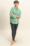 Emerald Mineral Washed Waffle Button Up Shacket