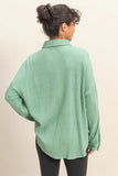 Emerald Mineral Washed Waffle Button Up Shacket