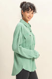 Emerald Mineral Washed Waffle Button Up Shacket