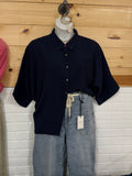Curvy Navy Pleated Top