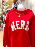 Merry Embroidered Mock Neck Sweatshirts