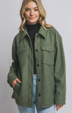 Olive Jq Fleece Shacket