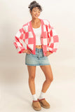 Pink Checkered Button Front Cardigan