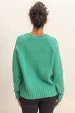 Green Raglan Sleeve Crew Neck Sweater