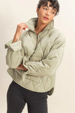 Sage Quilted 1/2 Zip High Neck Pullover