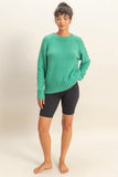 Green Raglan Sleeve Crew Neck Sweater