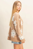 Taupe Floral Button Sweater