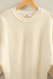 Cream Ribbed Crewneck Sweater
