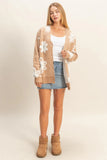 Taupe Floral Button Sweater