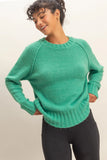 Green Raglan Sleeve Crew Neck Sweater