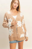 Taupe Floral Button Sweater