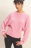 Pink Ribbed Crew Sweater